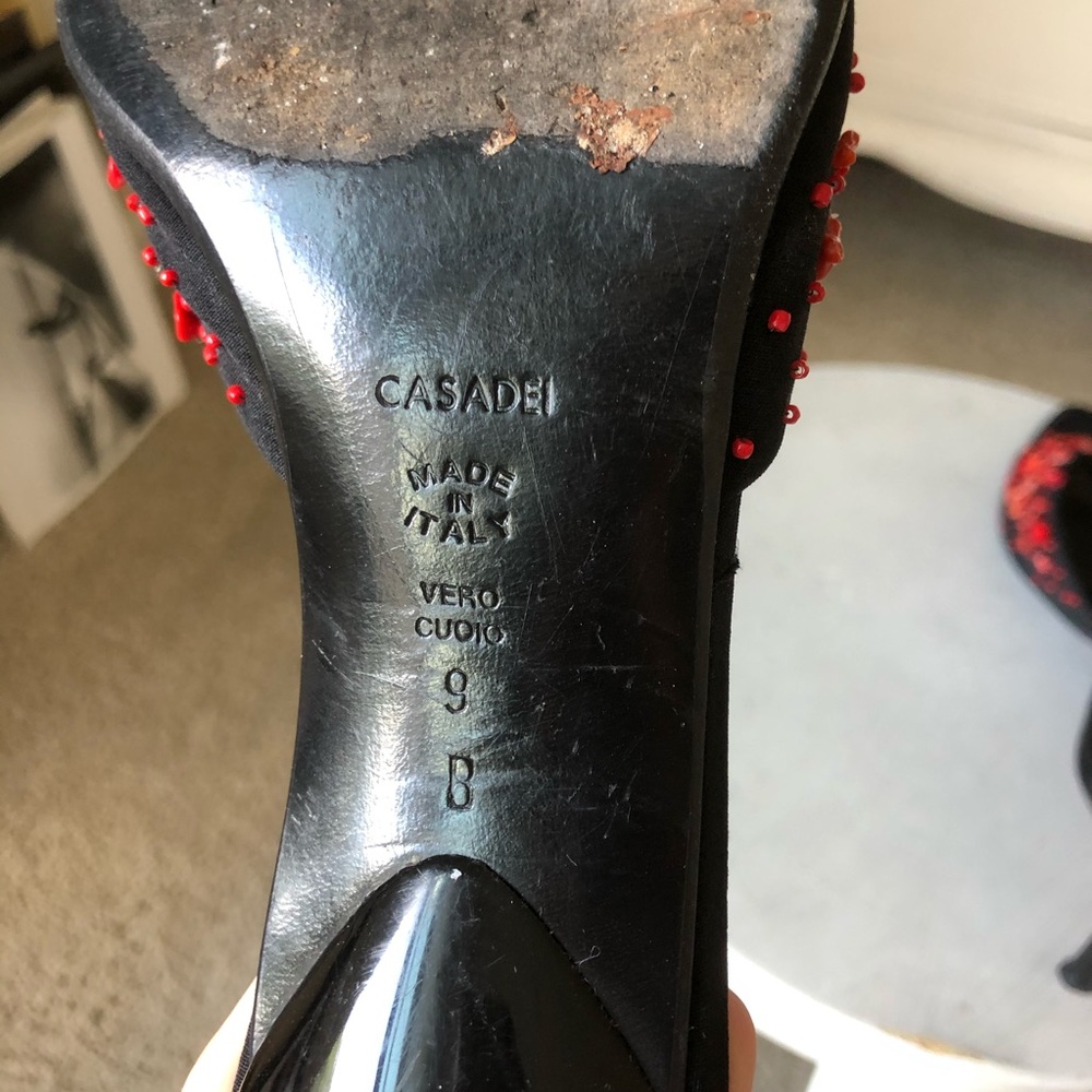 Black Sandal Kitten Heels 9 Red Casadei - Picture 8 of 8